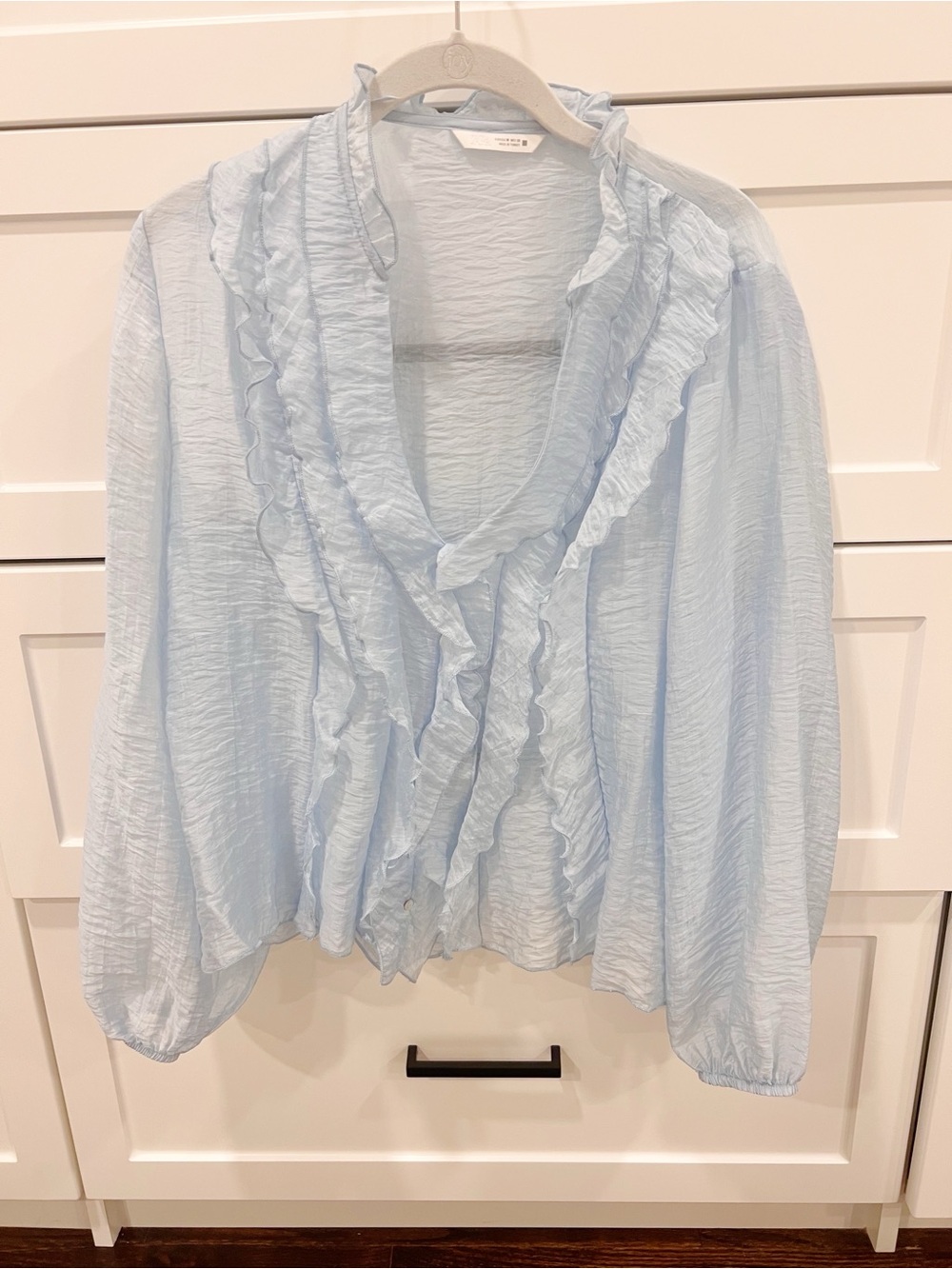 Zara Light Blue Ruffle Front Women’s Blouse